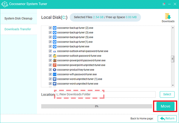 click Strat button to move Downloads folder