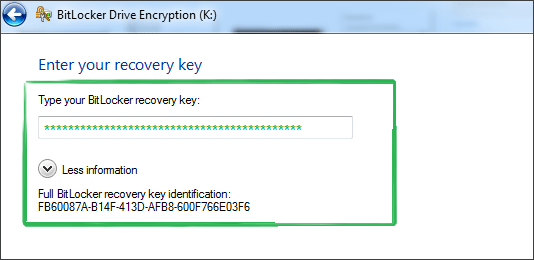 Enter your BitLocker recovery key