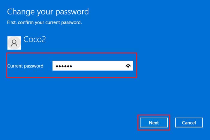 type in current password
