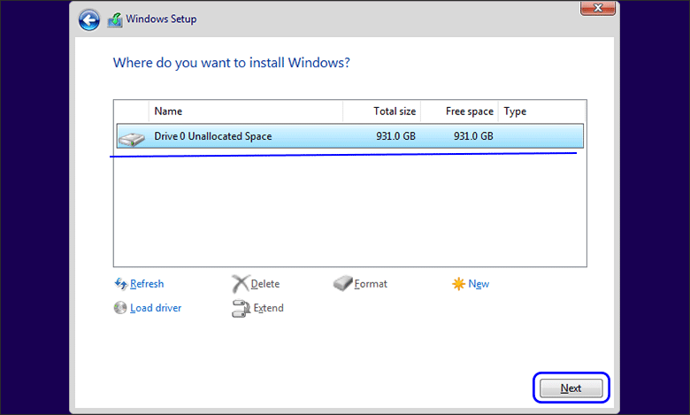choose a location to install Windows 11