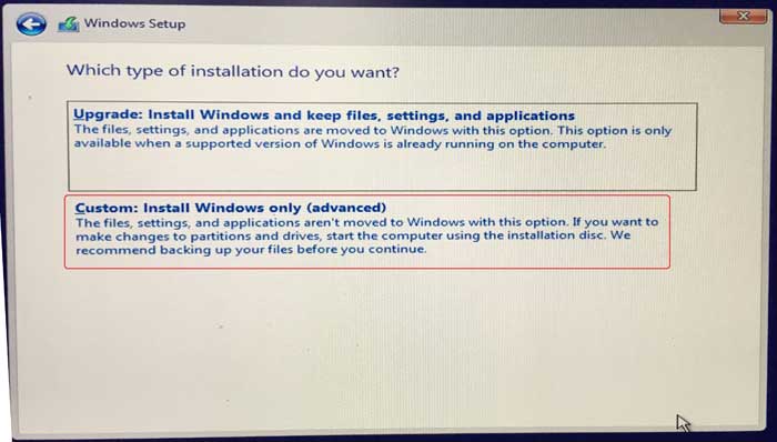 select which type of installation
