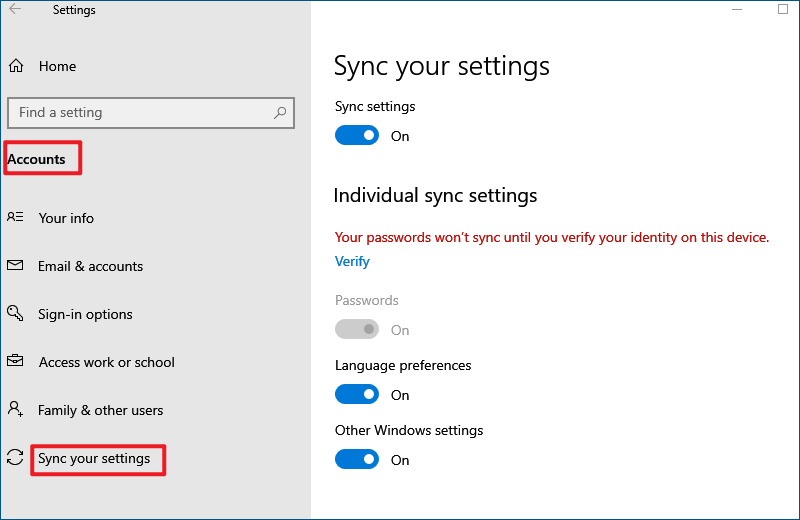 select sync your settings