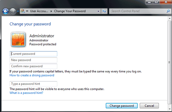 change administrator password