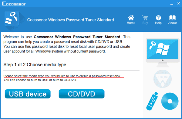 choose a media type to create a password reset disk