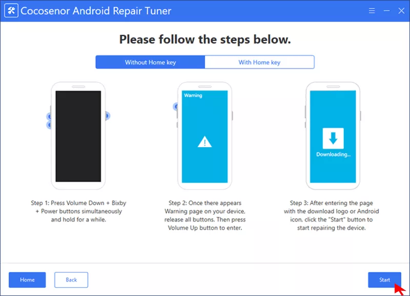 click Start after phone in download mode