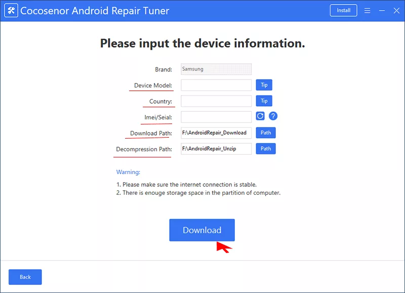 fill in details and hit Download