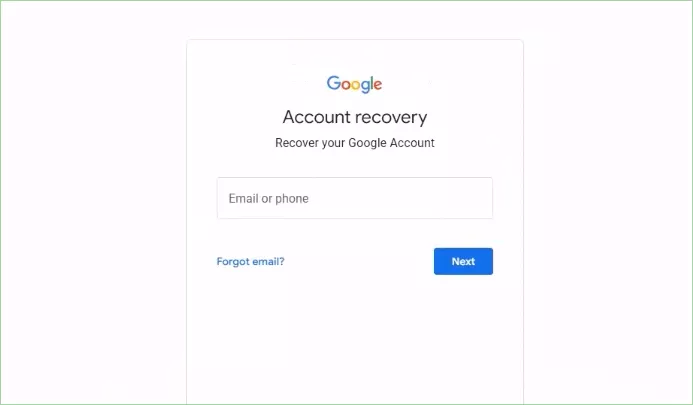 Google account recovery interface