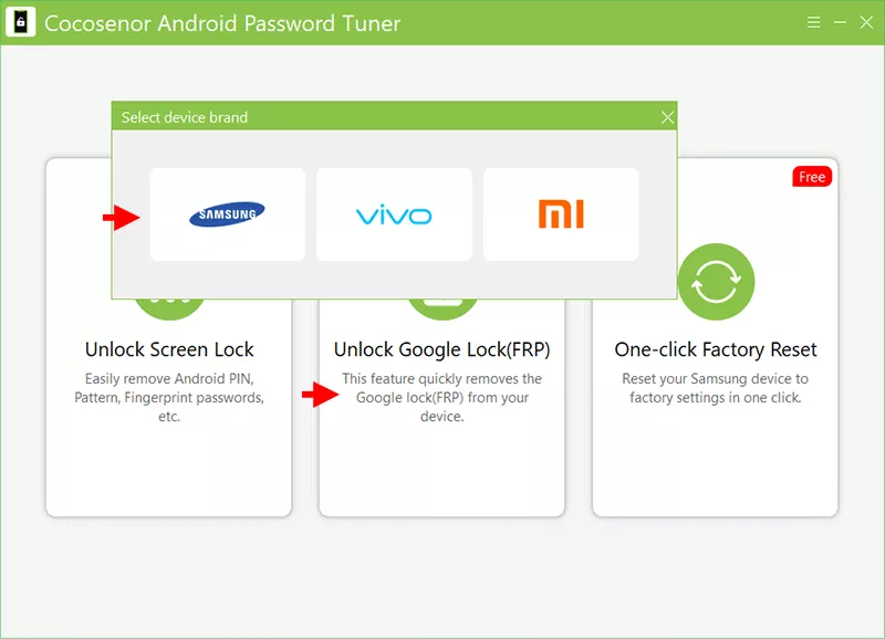select Unlock Google Lock and Samsung brand