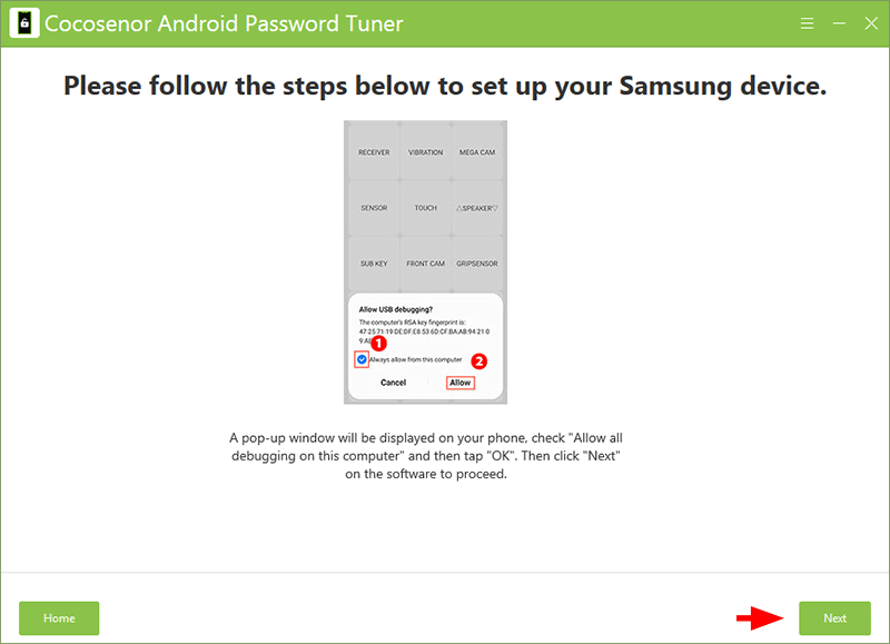 Allow USB debugging on Samsung phone
