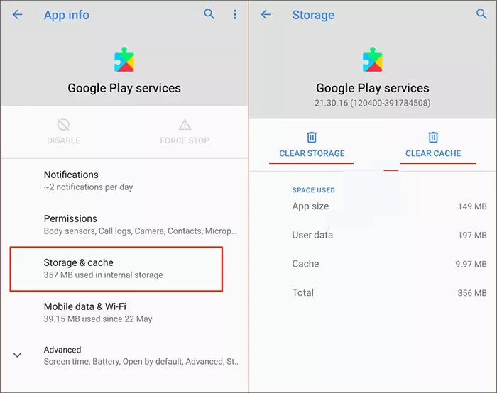 clear Google Play Services cache