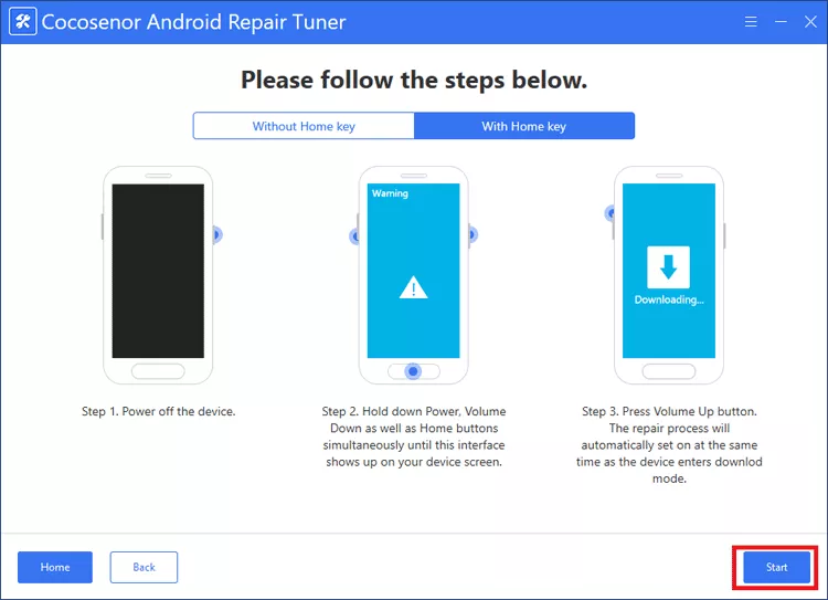 click Start after phone in download mode