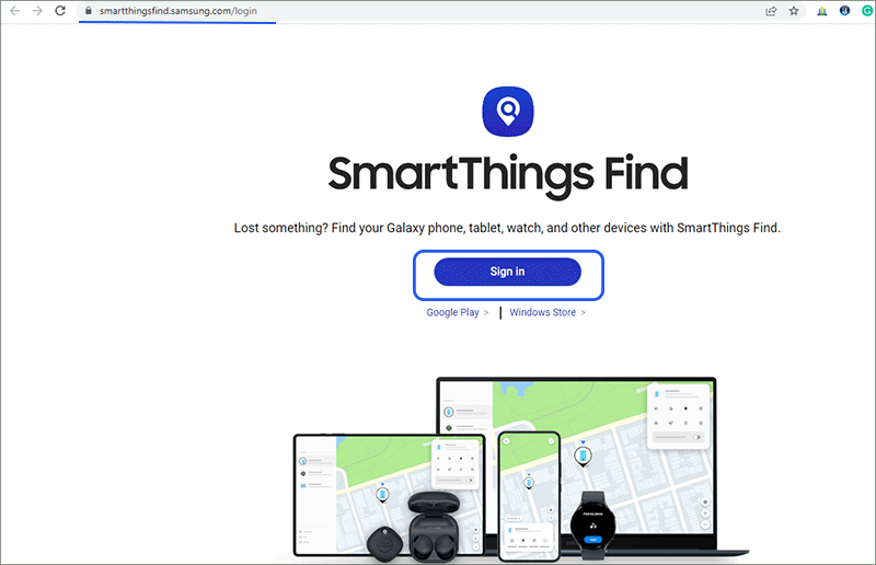 sign in Samsung Find My Mobile website