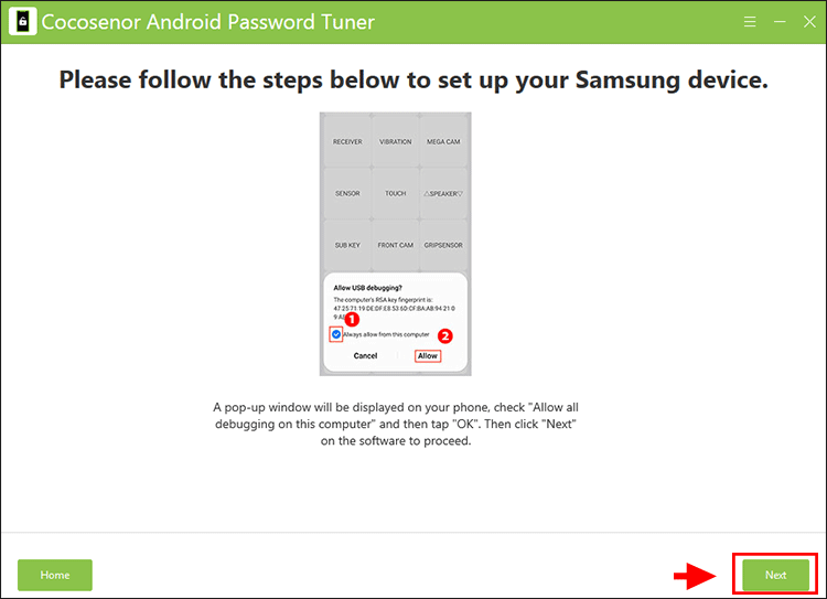 tap Allow to allow USB debugging