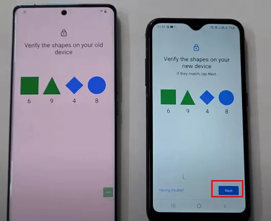 verify the shapes in both phones