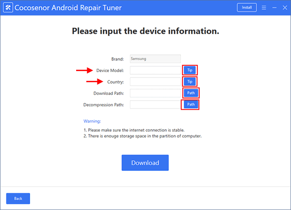 enter the device information