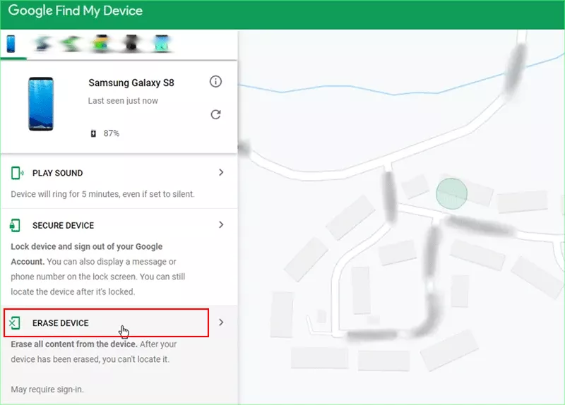 Reset Samsung with Google Find My Device