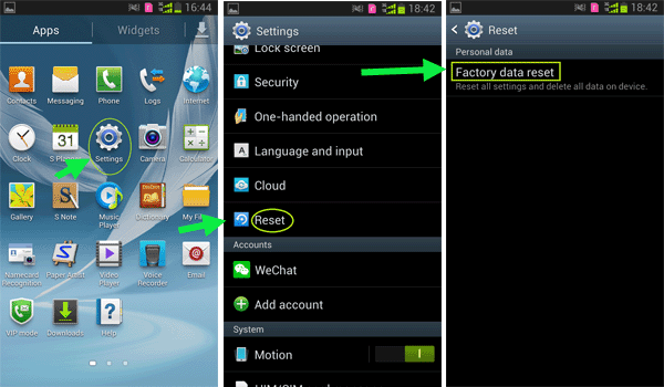 set sumsung smart phone to factory setting
