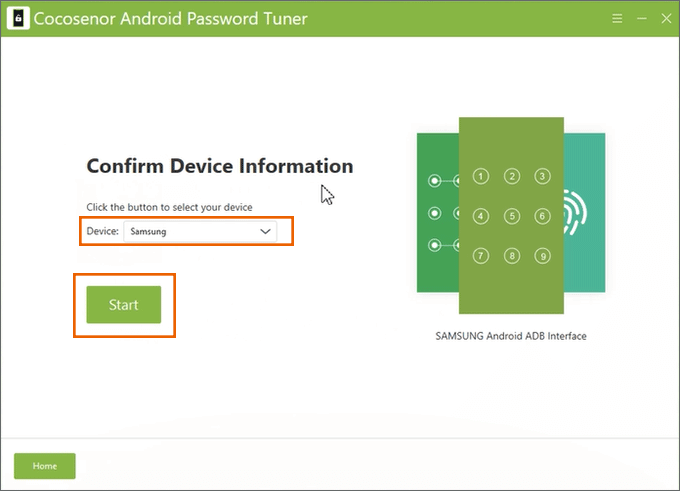 confirm device information and click start