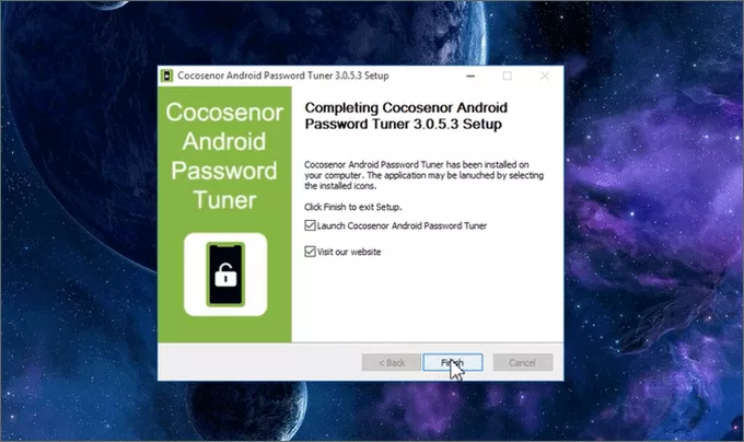 finish the installation of Android Password Tuner