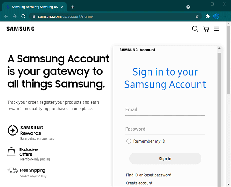 Samsung account site