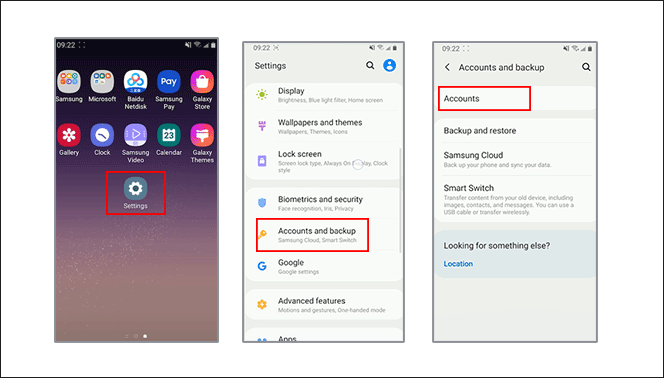 access accounts on Samsung phone