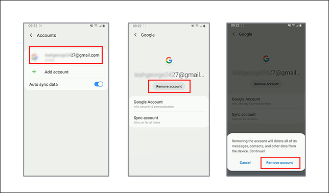 remove google account from settings on Samsung phone