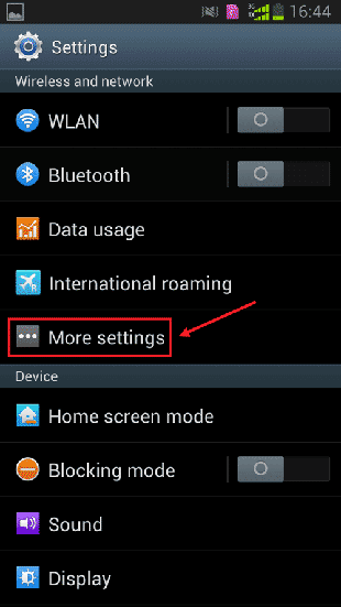 touch more settings to set hotspot on android phone
