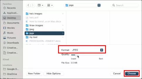 choose output folder