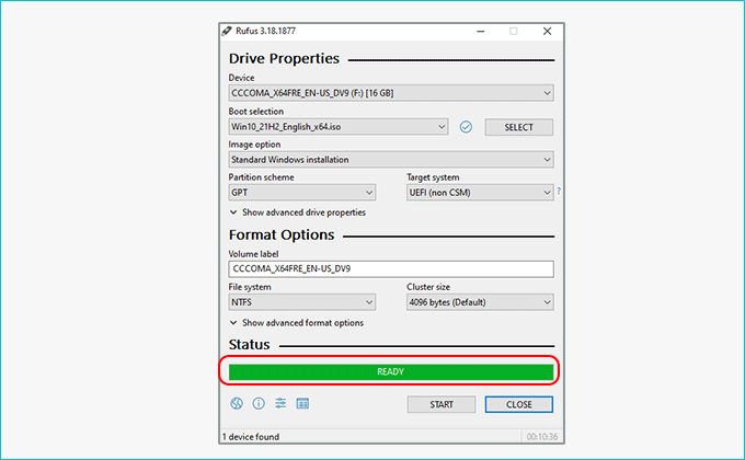 Rufus burn ISO to USB successfully