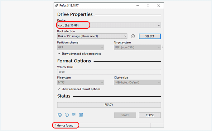 Rufus detects USB