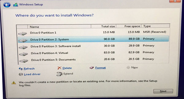 windows cannot be installed on drive 2 partition 2 Disk windows installed cannot interface apply hit step main