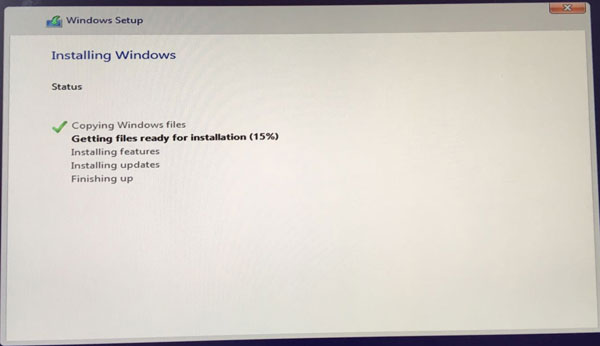 windows 10 installing process begin