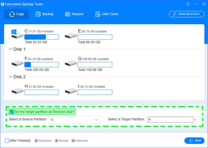 choose source and destination partition