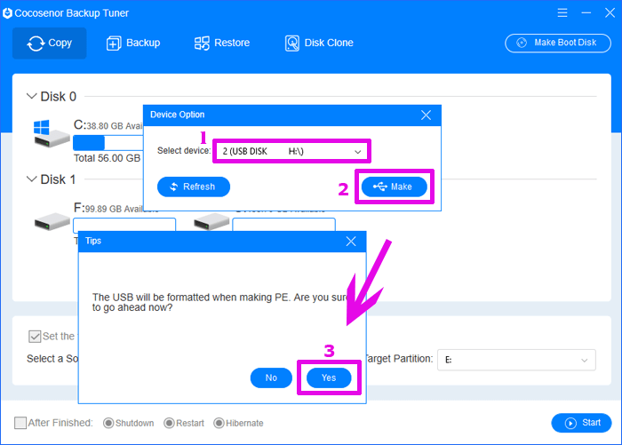 select device to make the boot disk