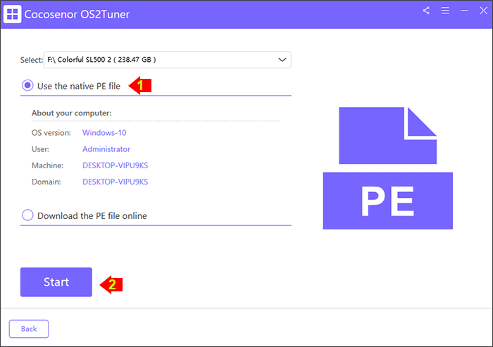 choose Use the native PE file