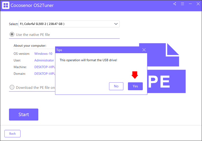 click Yes to format USB