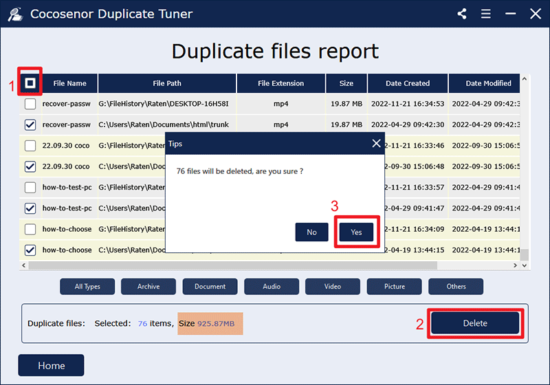 delete duplicate files