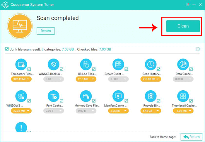 click Clean button after getting scan result