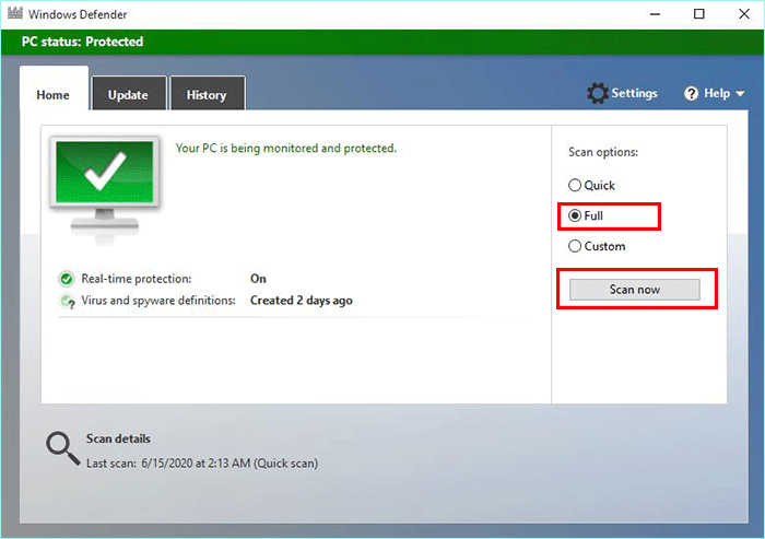 scan PC with Windows Defender