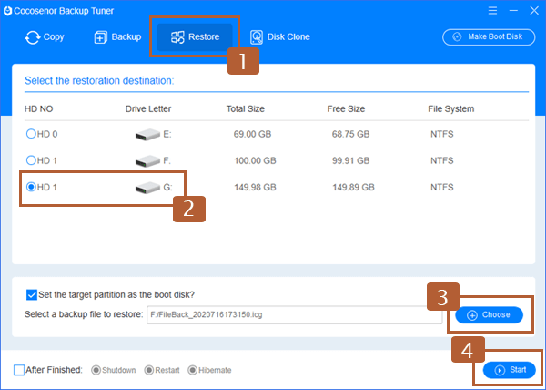 restore the backup file