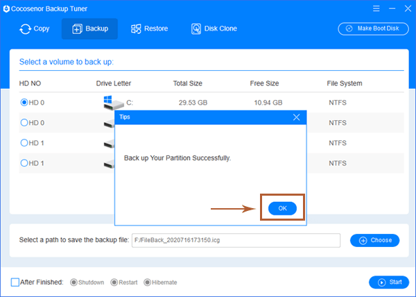 windows 10 backup successfully