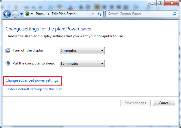 click on change advanced power settings