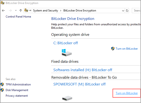 turn on bitlocker