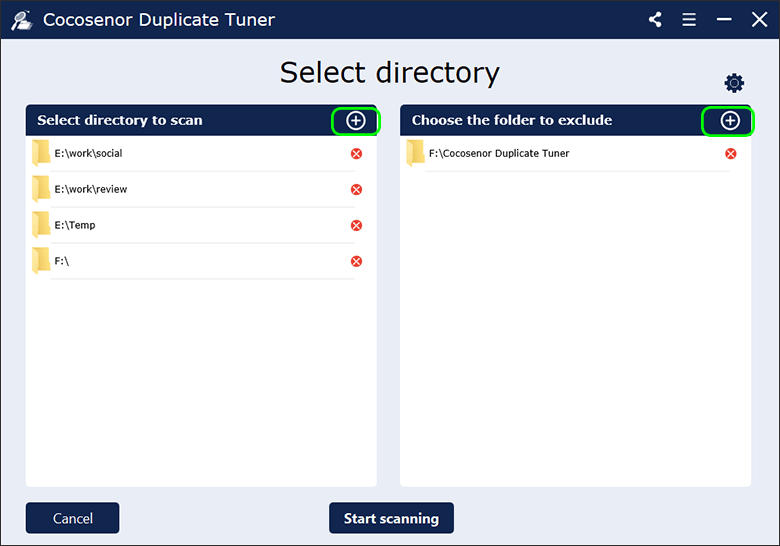 choose directory to add or exclude