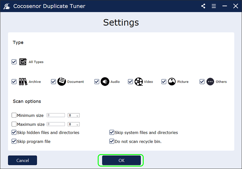 customize scanning settings