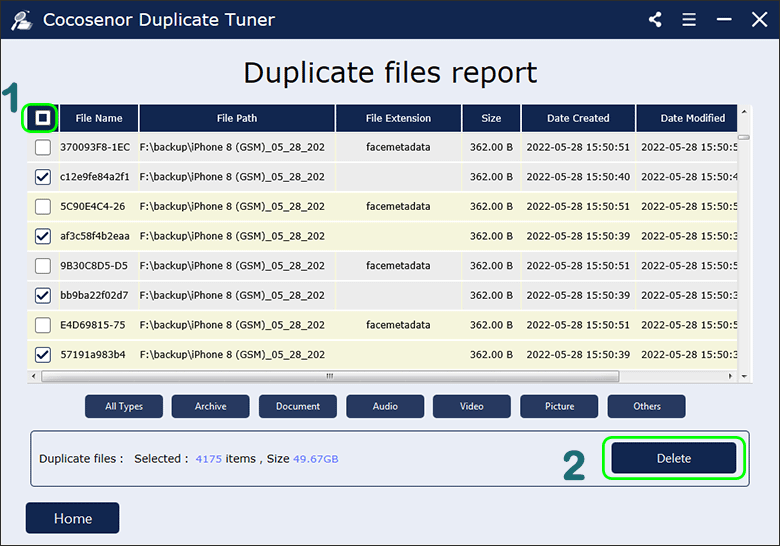 delete all duplicate files