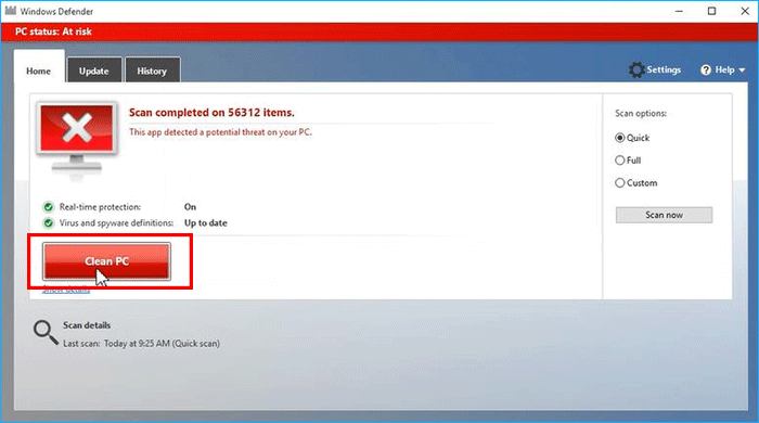 check virus using Windows Defender