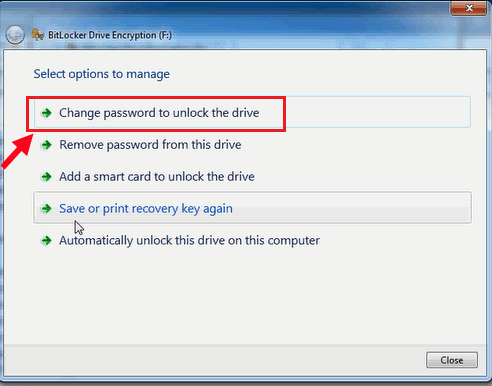 click on change password to unlock the drive