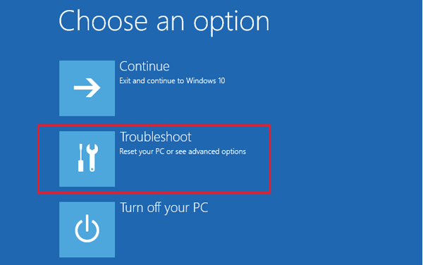 select troubleshoot