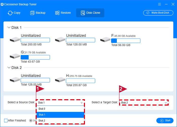 identify source and target disk